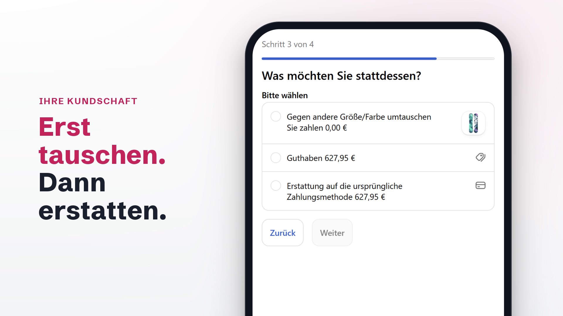 Comeback: Bei der Retoure sieht die Kundschaft zuerst Umtausch oder Guthaben, dann die Erstattung