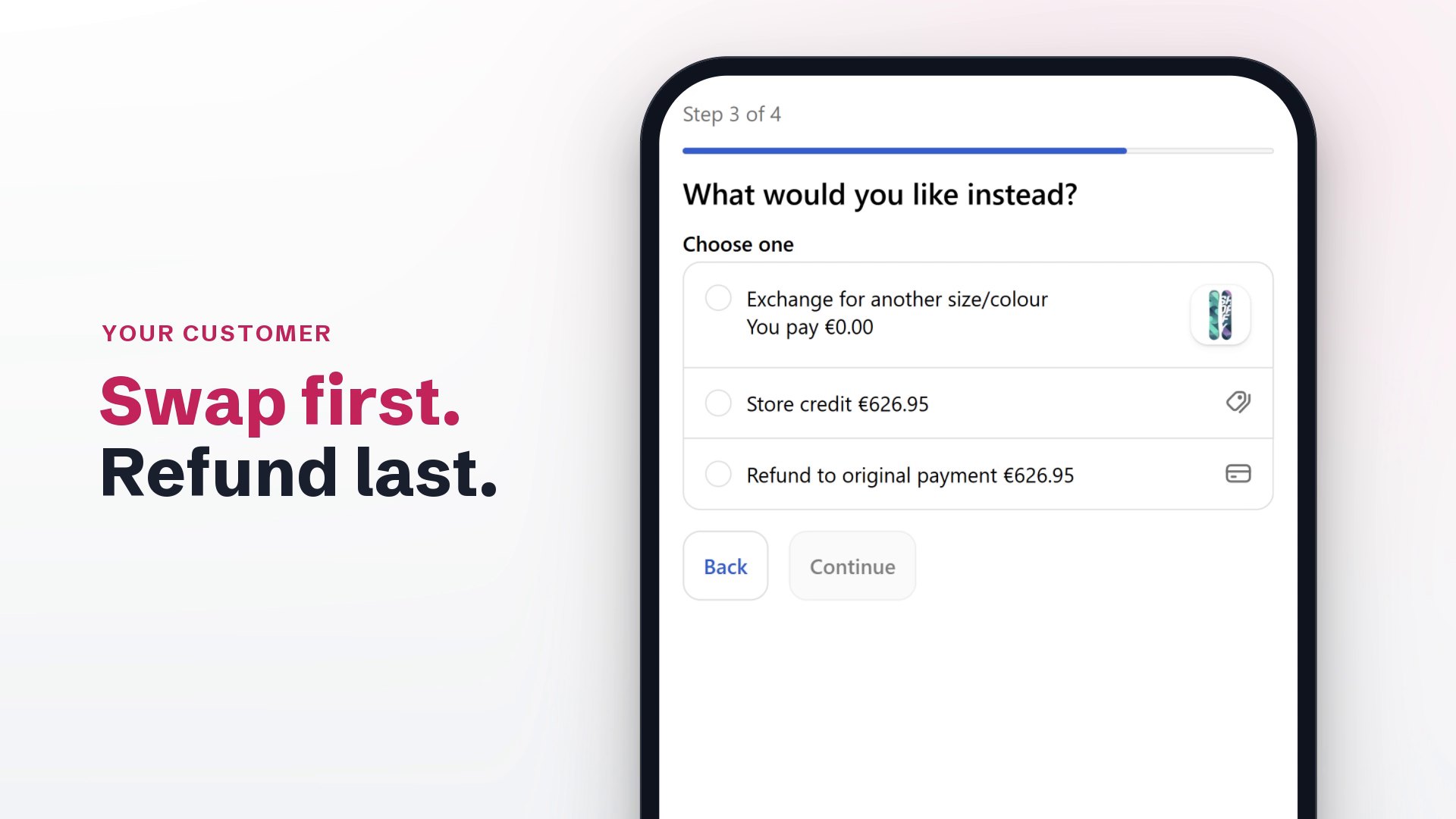 Comeback: a customer’s return offers an exchange or store credit before the refund